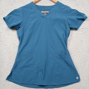Barco One Scrub Top Women's XS Teal Blue V-Neck Stretch 4-Pocket Recycled Fabric